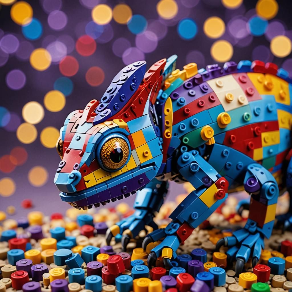 Lego Chameleon Macro Photograph in Vivid Colors