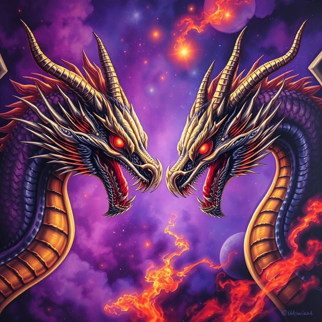 Epic Dragons Confrontation in a Cosmic Realm