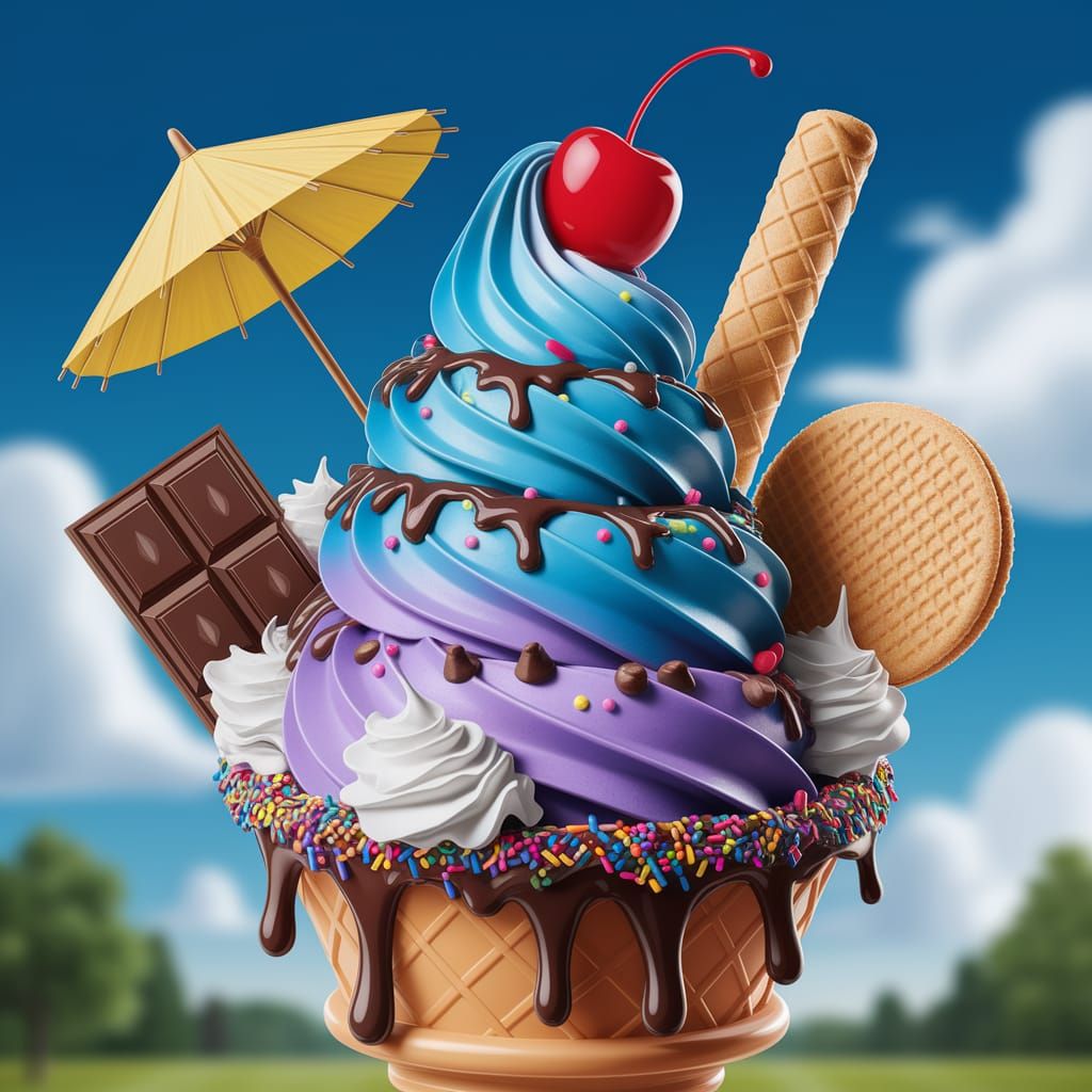 Extravagant Ice Cream Cone in Vivid Detail