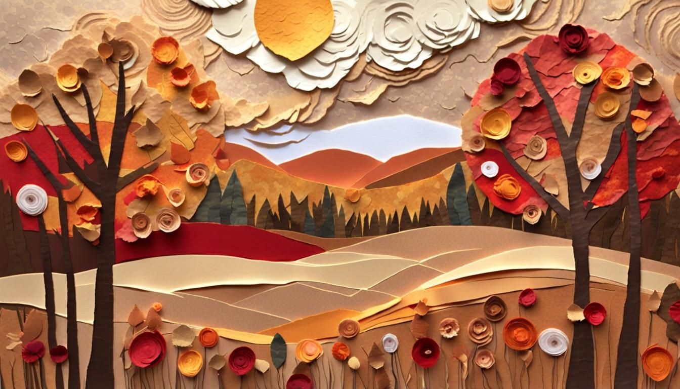 Impressionist Torn Paper Collage of Autumn Meadow