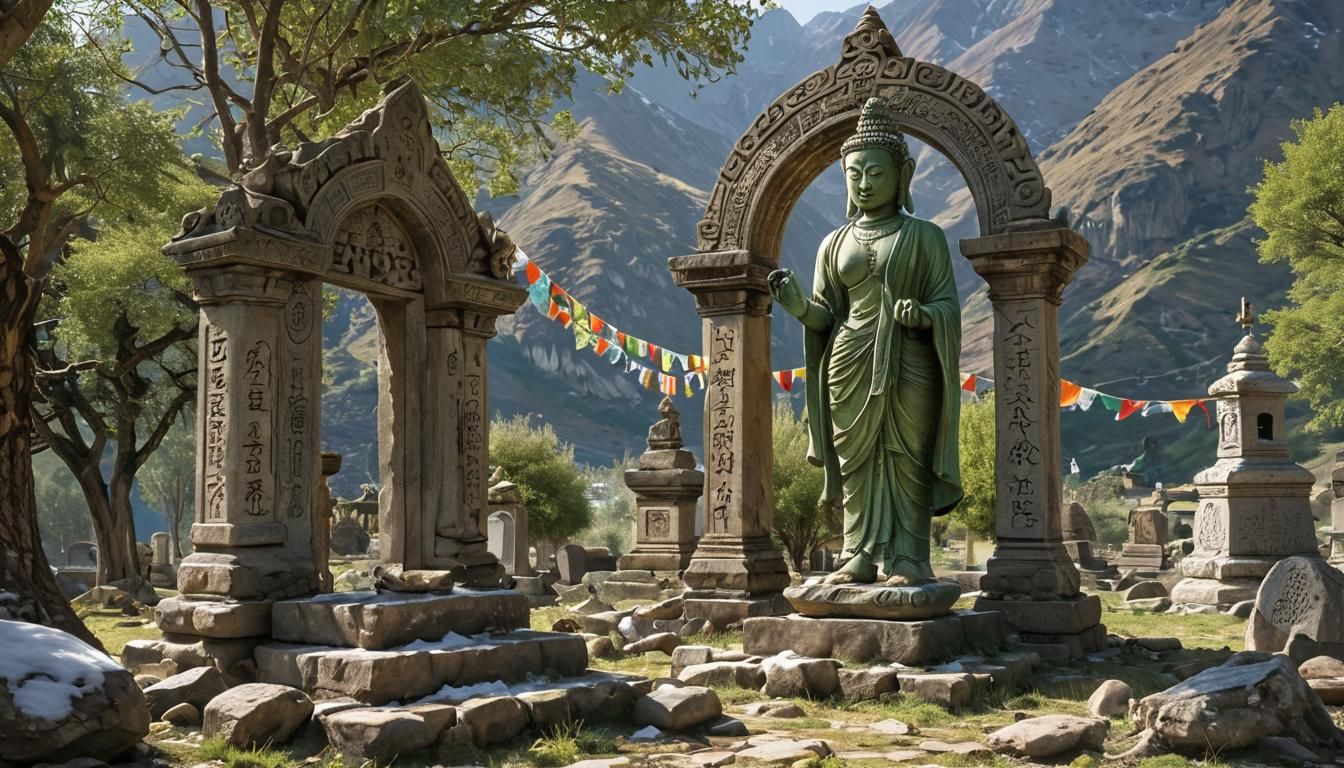 Green Tara Meditates in Cemetery: Tibetan Art