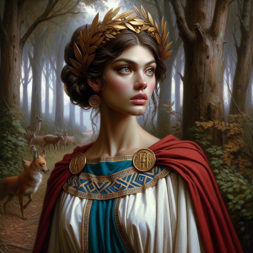 Etruscan Goddess of Hunting in Ancient Woods