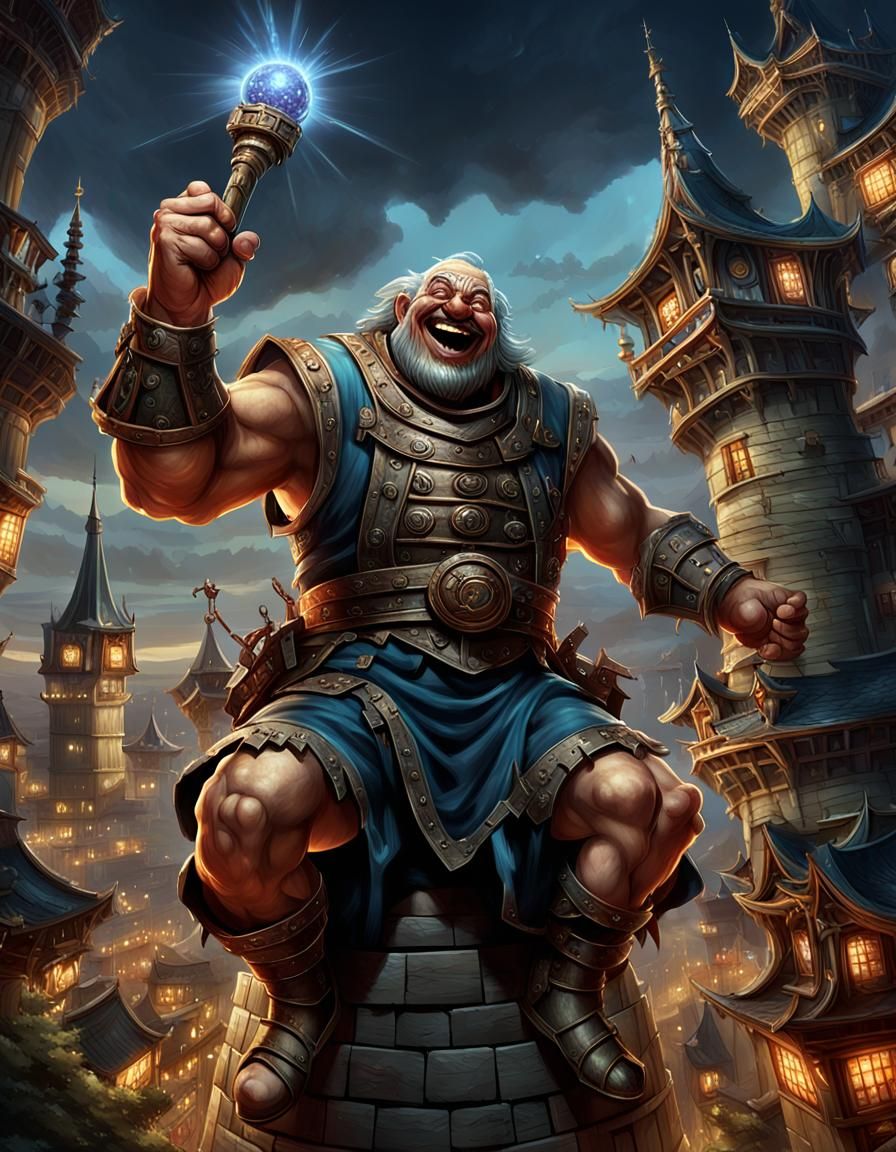 Jovial Giant Laughing: A Dark Fantasy Concept Art