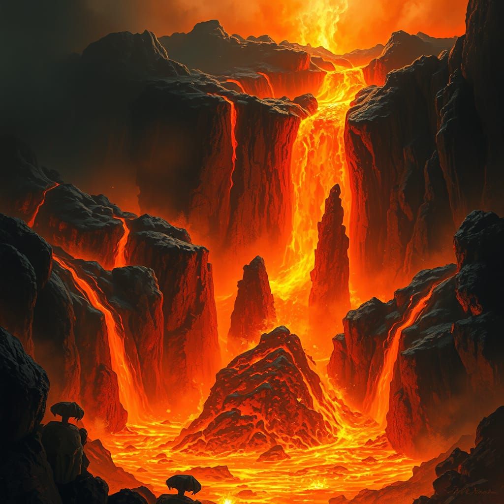 Ominous Lava Flow in Dark Fantasy Style