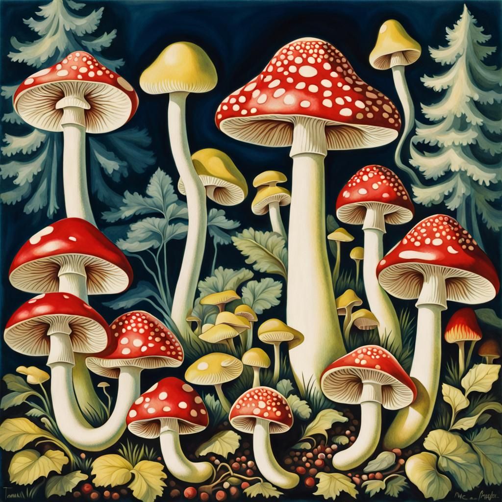 Psychedelic Mushrooms in Art Deco Style