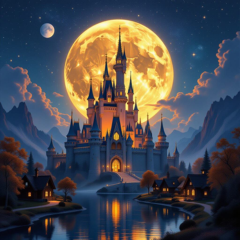 Fantasy Castle Under a Galaxy Moon