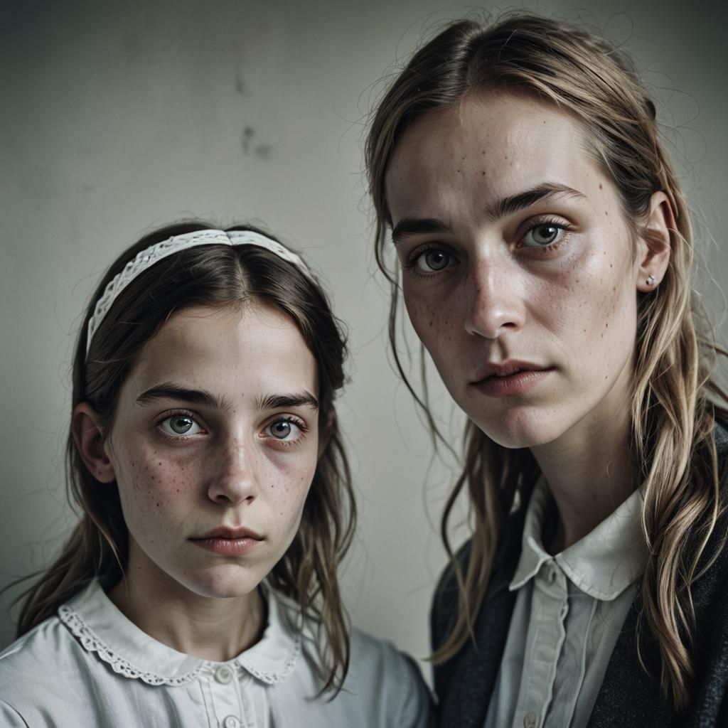 Alice and Mary Ann Portrait with White Rabbit