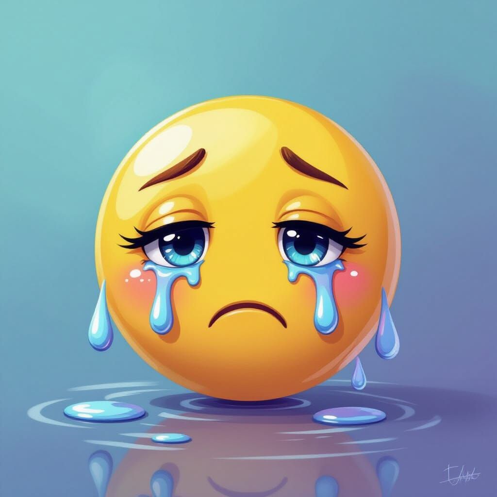 Melancholic Smiley Illustration in Nostalgic Cartoon Style