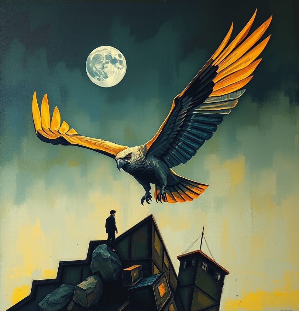 Hawk in Flight: Cubist Acrylic Art