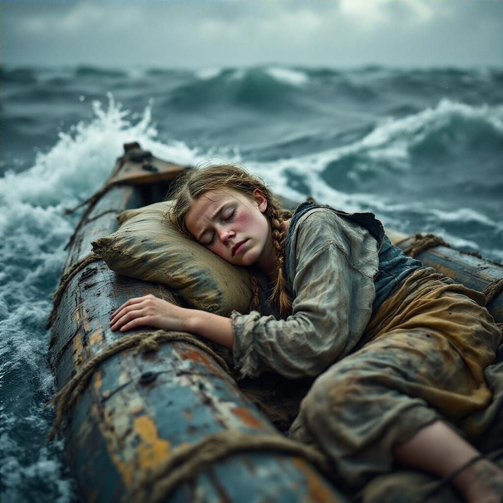 Greta Thunberg Stranded at Sea: Hyperrealistic Photo