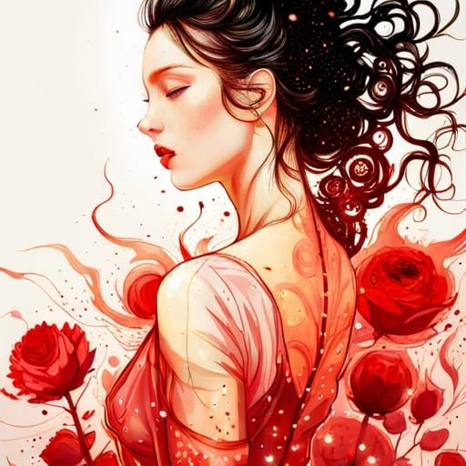 Hyperreal Princess Rising from Flaming Rose