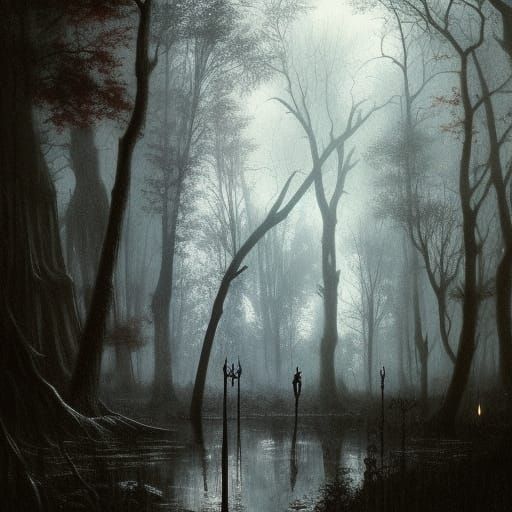 Dark Fantasy Haunted Forest with Volumetric Lighting