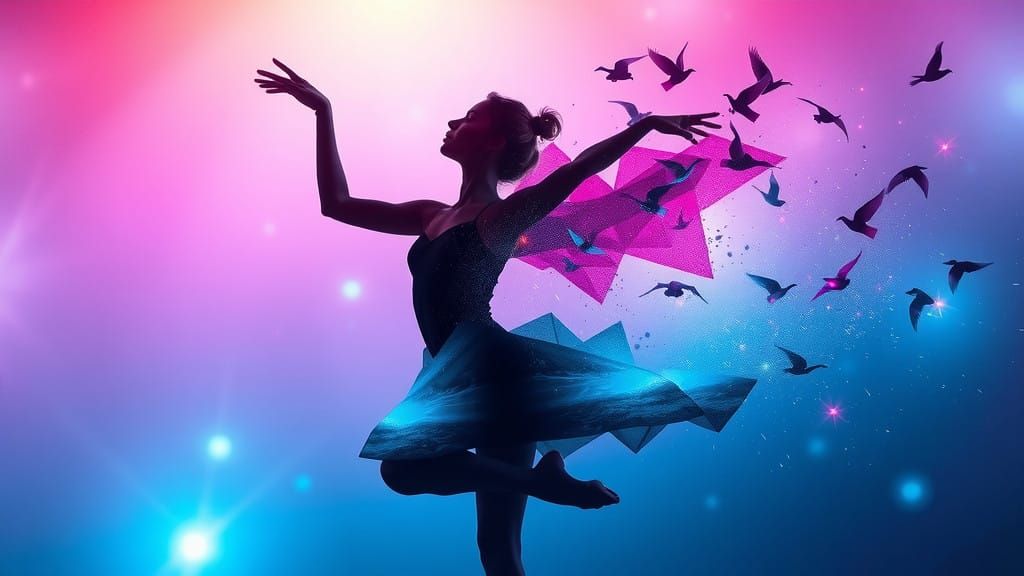 Dancer's Silhouette Transforms into Cosmic Origami