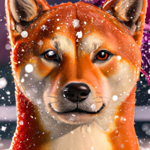 Festive Shiba Inu Portrait in Snowy Christmas Scene