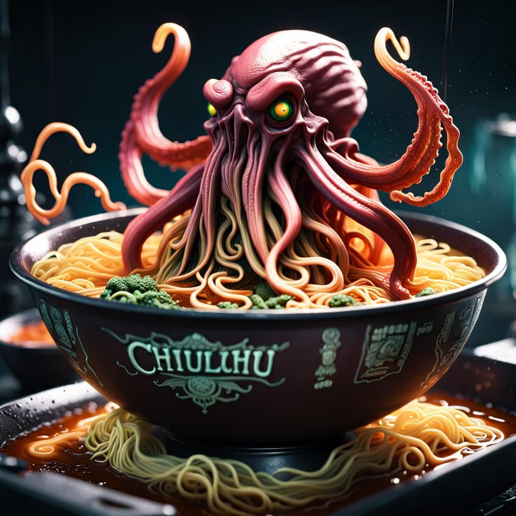 Cthulhu Ramen: Sci-Fi Steampunk Splash Art