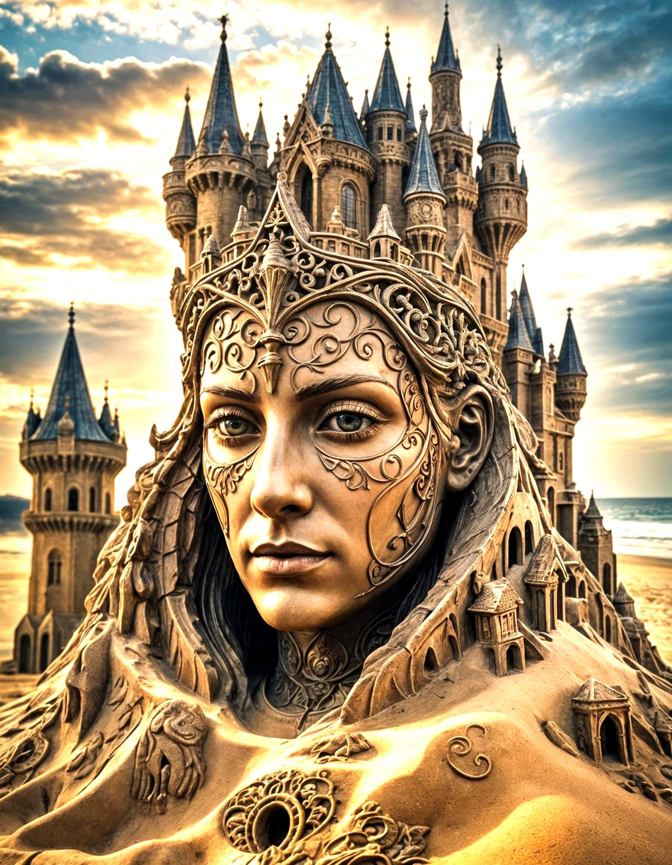 Gothic Sandcastle Head Portrait at Sunset