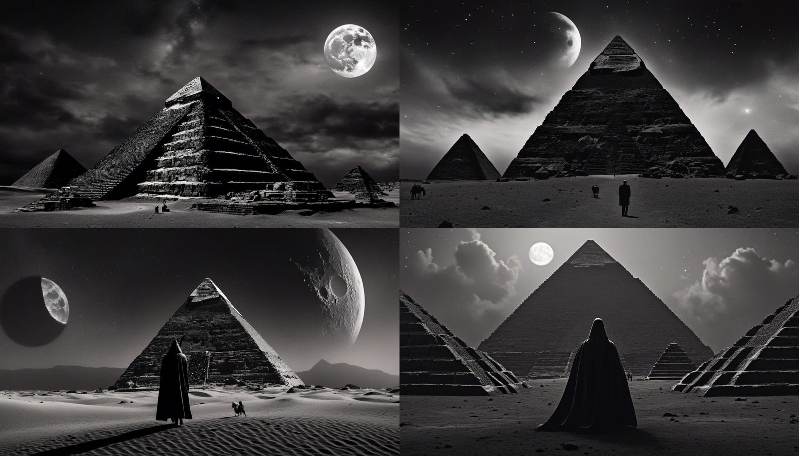 Charcoal God at the Pyramids Under Moonlight