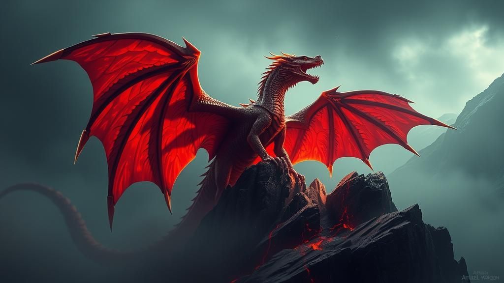 Crimson Dragon Roaring on Misty Peak