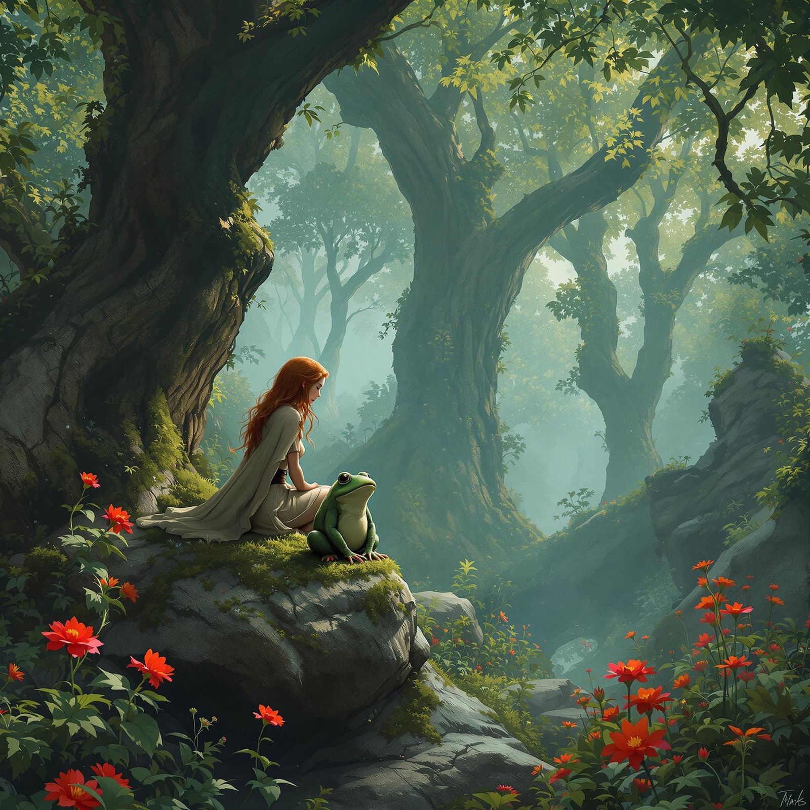 Enchanted Forest Encounter in Whimsical Style