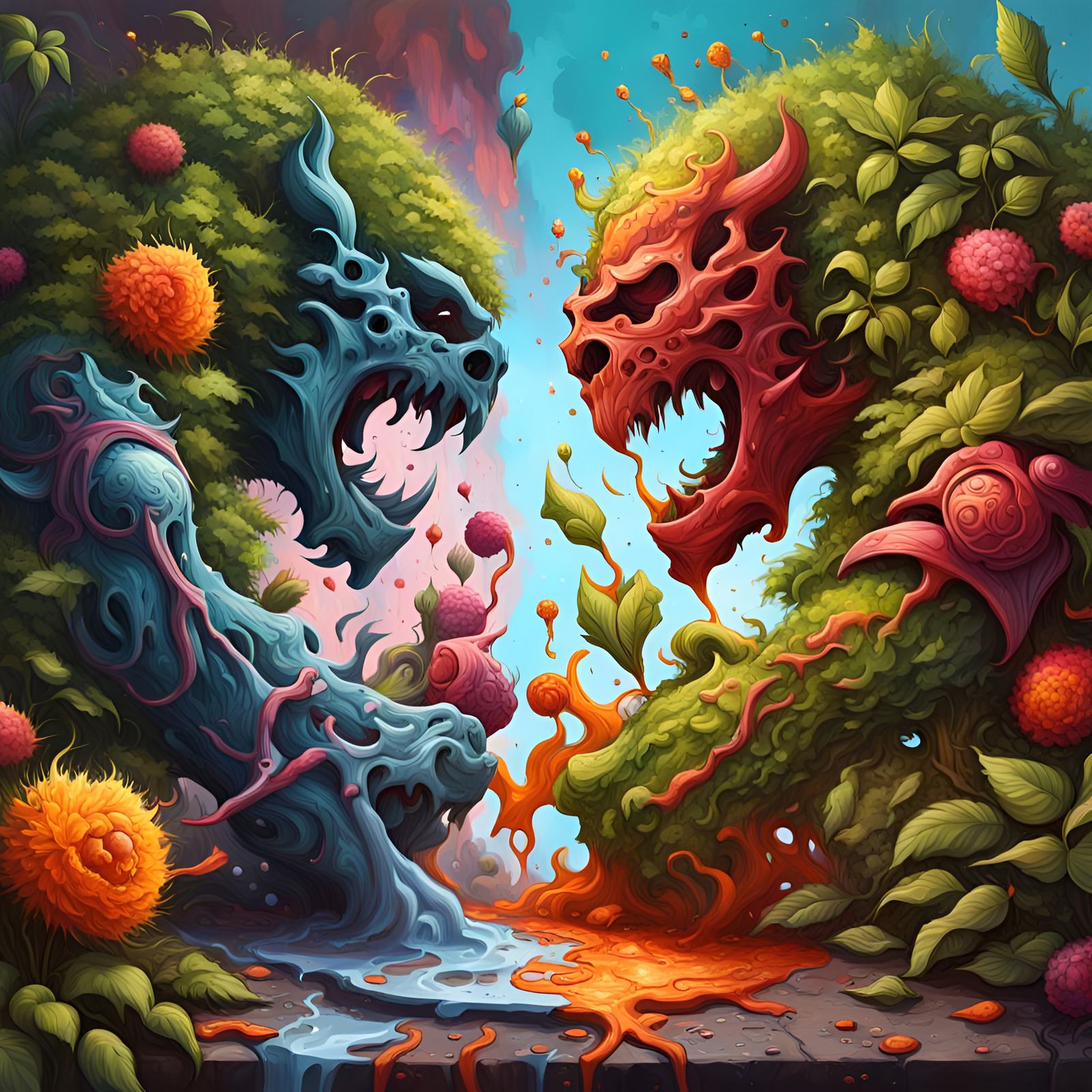 Epic Medieval Plant Battle in Graffiti Art Style