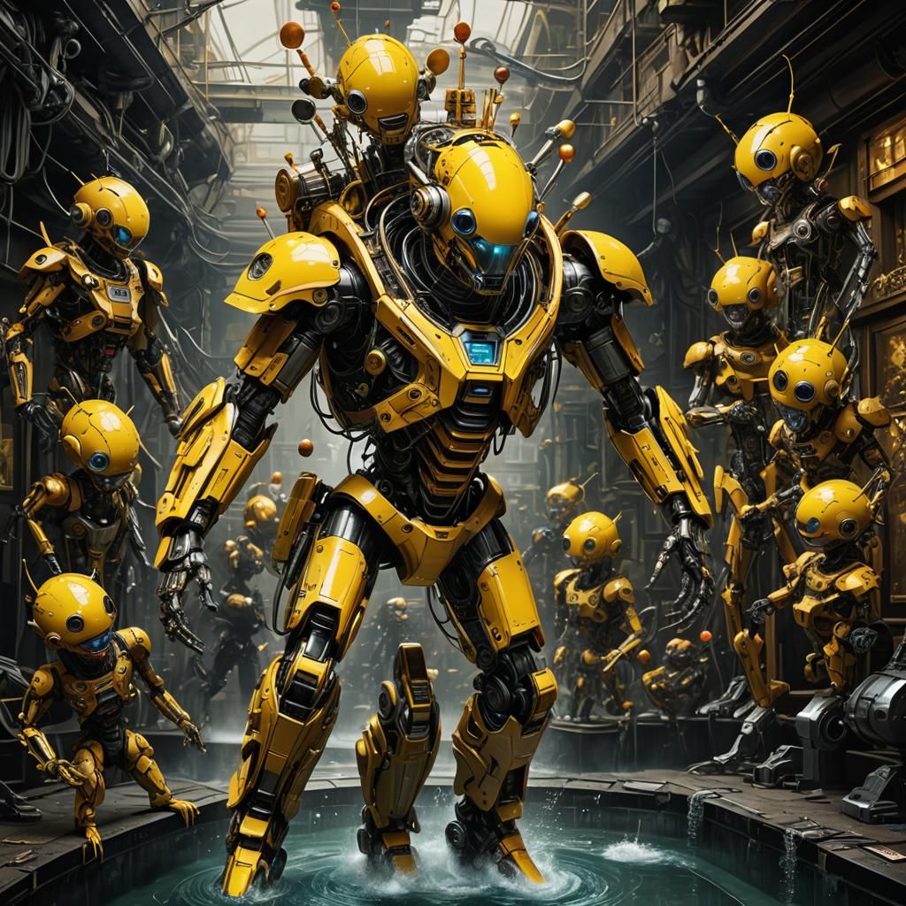 Futuristic Robot Canary in Psychedelic Surrealism