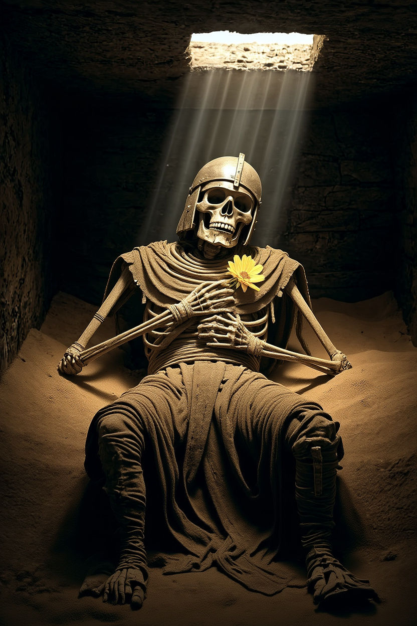Desert Tomb: Fallen Warrior and Glowing Flower