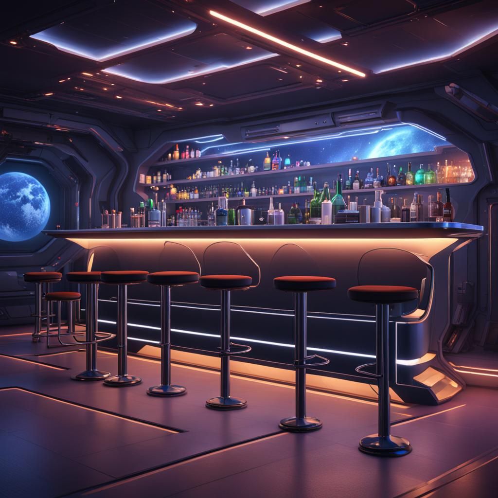 Spaceship Bar with Galaxy View in 3D