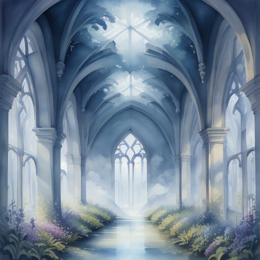 Serene Sanctuary with Lush Plants and Neon Glow