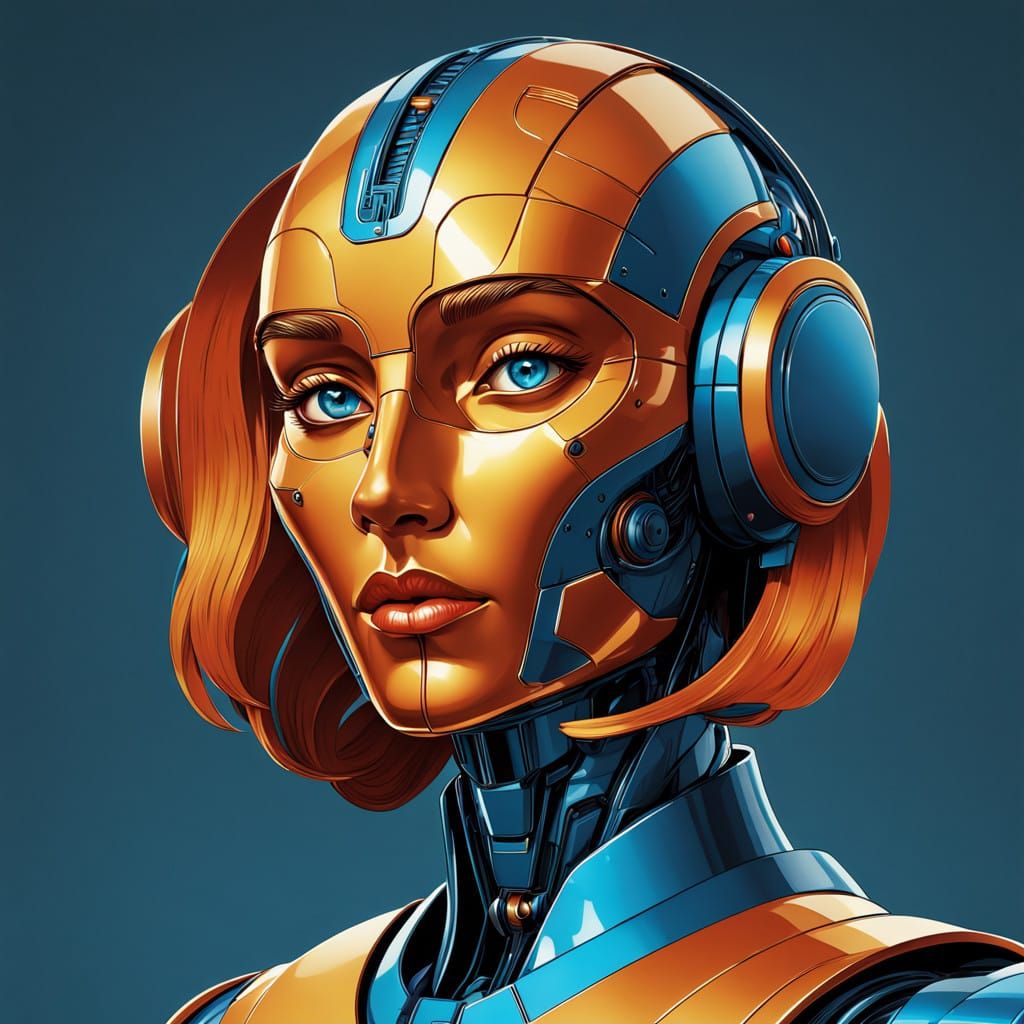 Sleek Robot Portrait in Vibrant Art Deco Style