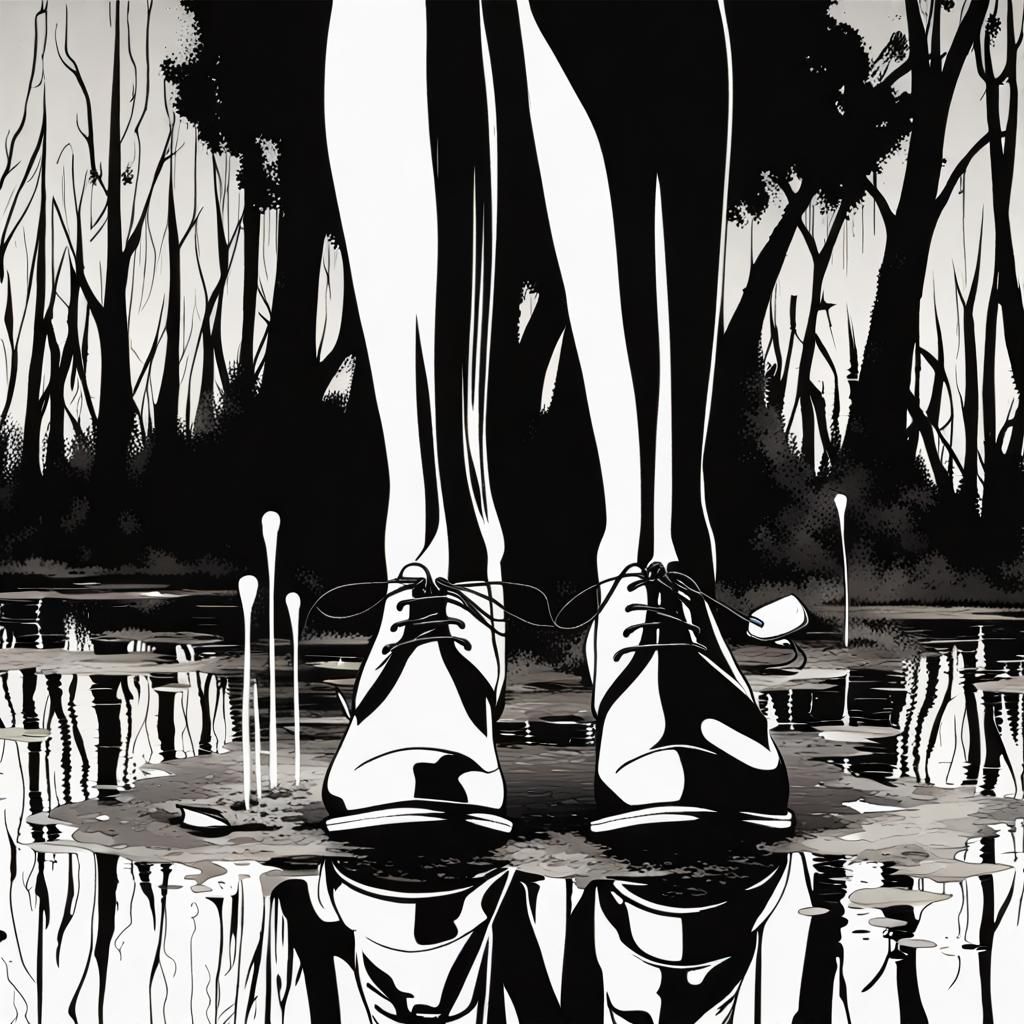 Surrealist Swamp Shoes with Silver Strokes