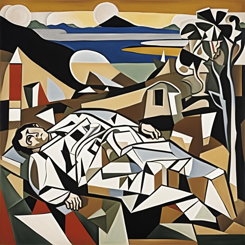 Cubist Death of Napoleon Bonaparte Painting