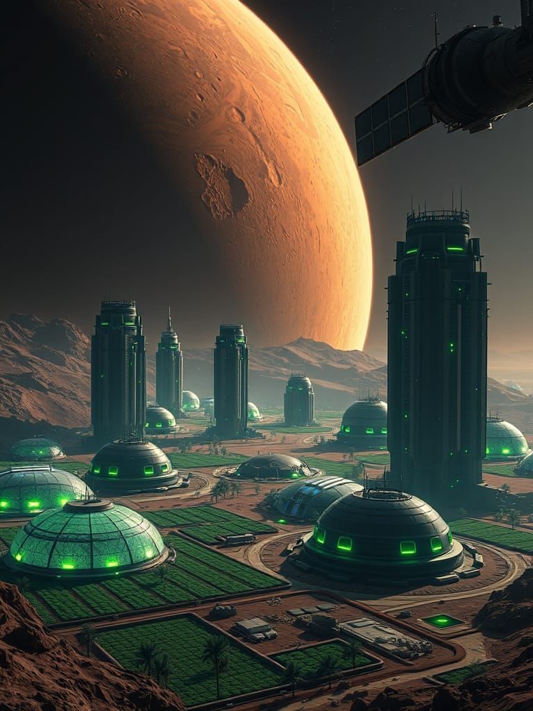 Futuristic Mars Settlement with Domed City