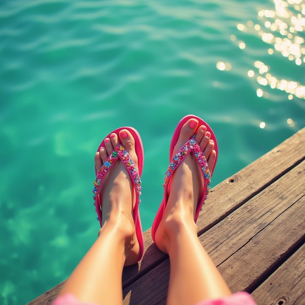 Woman's Feet Relaxing on a Tropical Dock