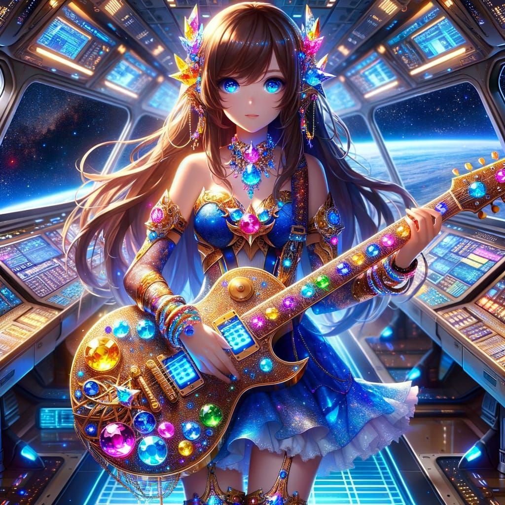 Anime Woman with Celestial Armor in Starship