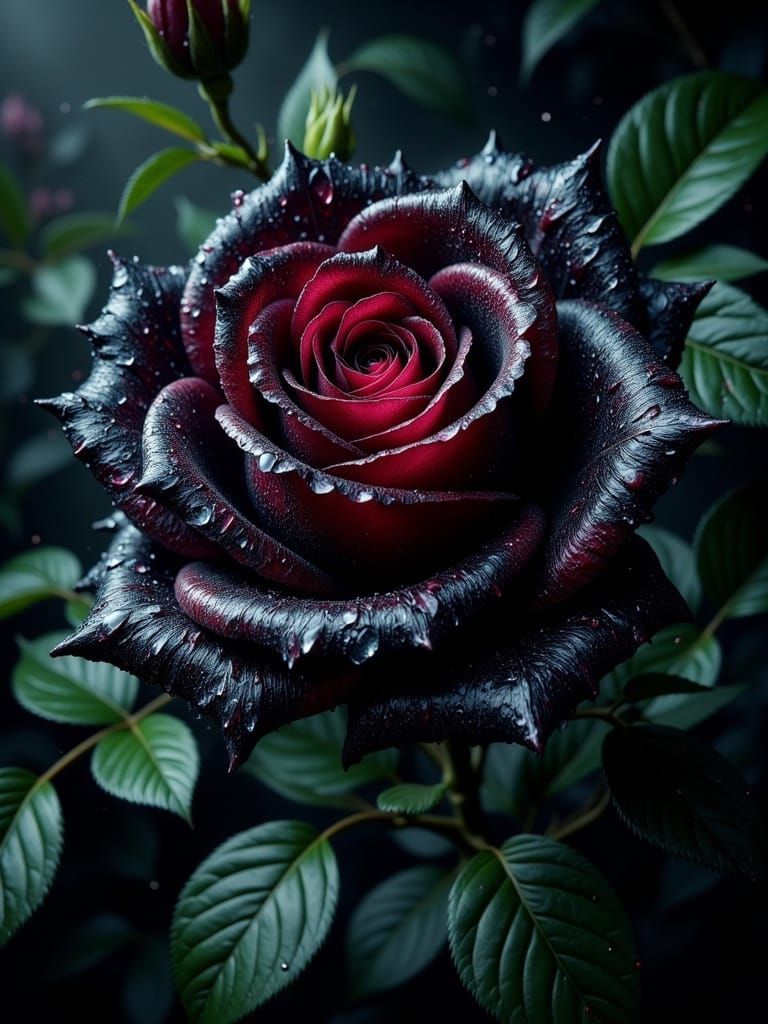 Black Galaxy Rose in Art Nouveau Style