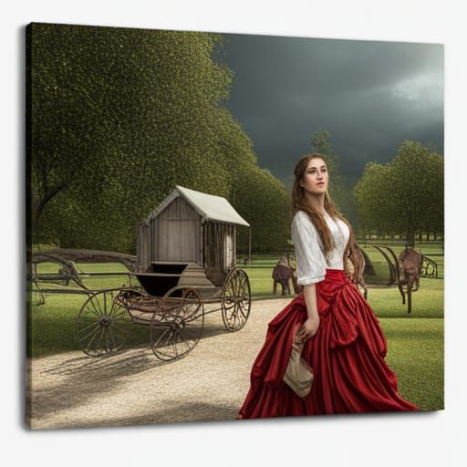 Southern Belle in Plantation Scene: 3D Digital Art