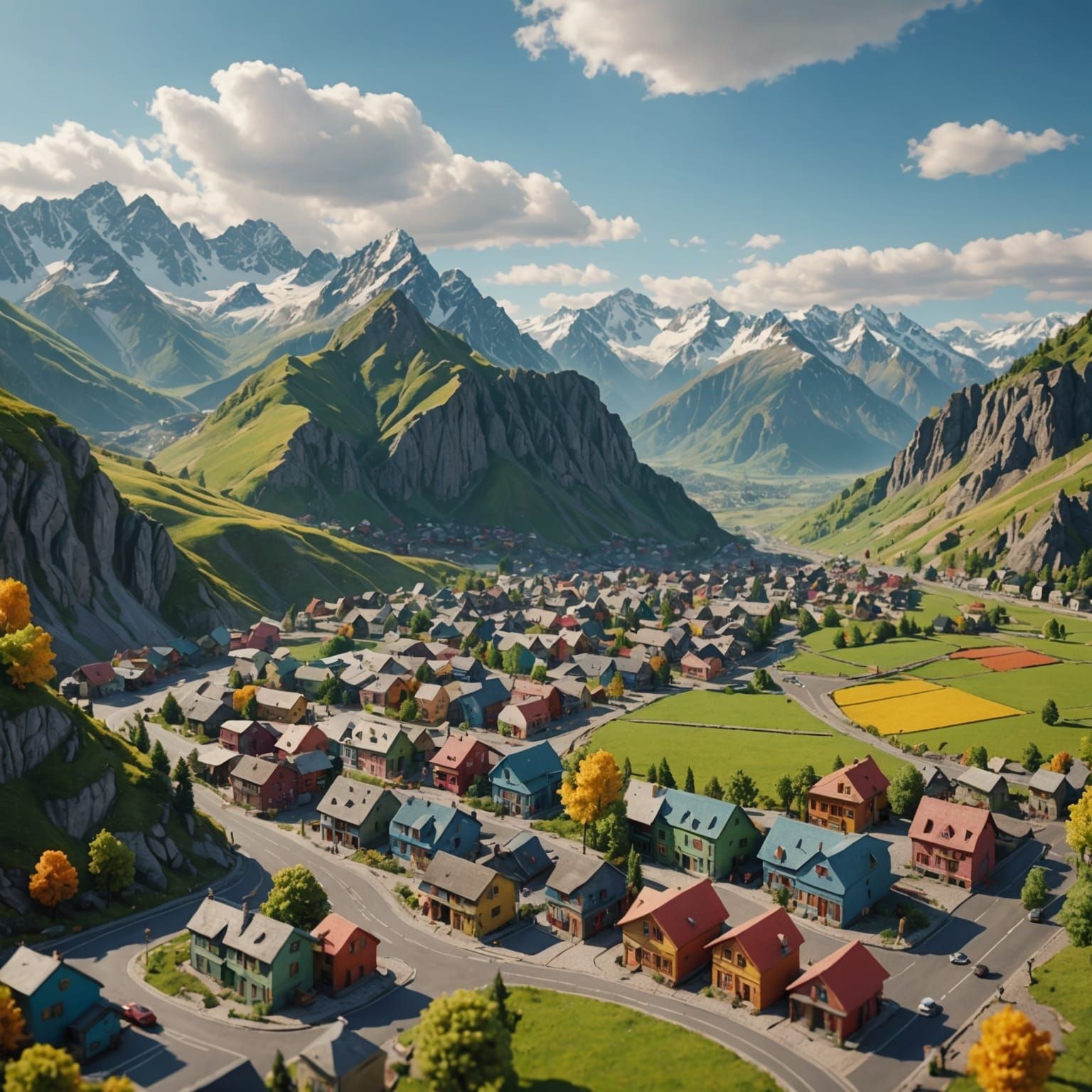 Hyperrealistic 3D Diorama of a Valley Community