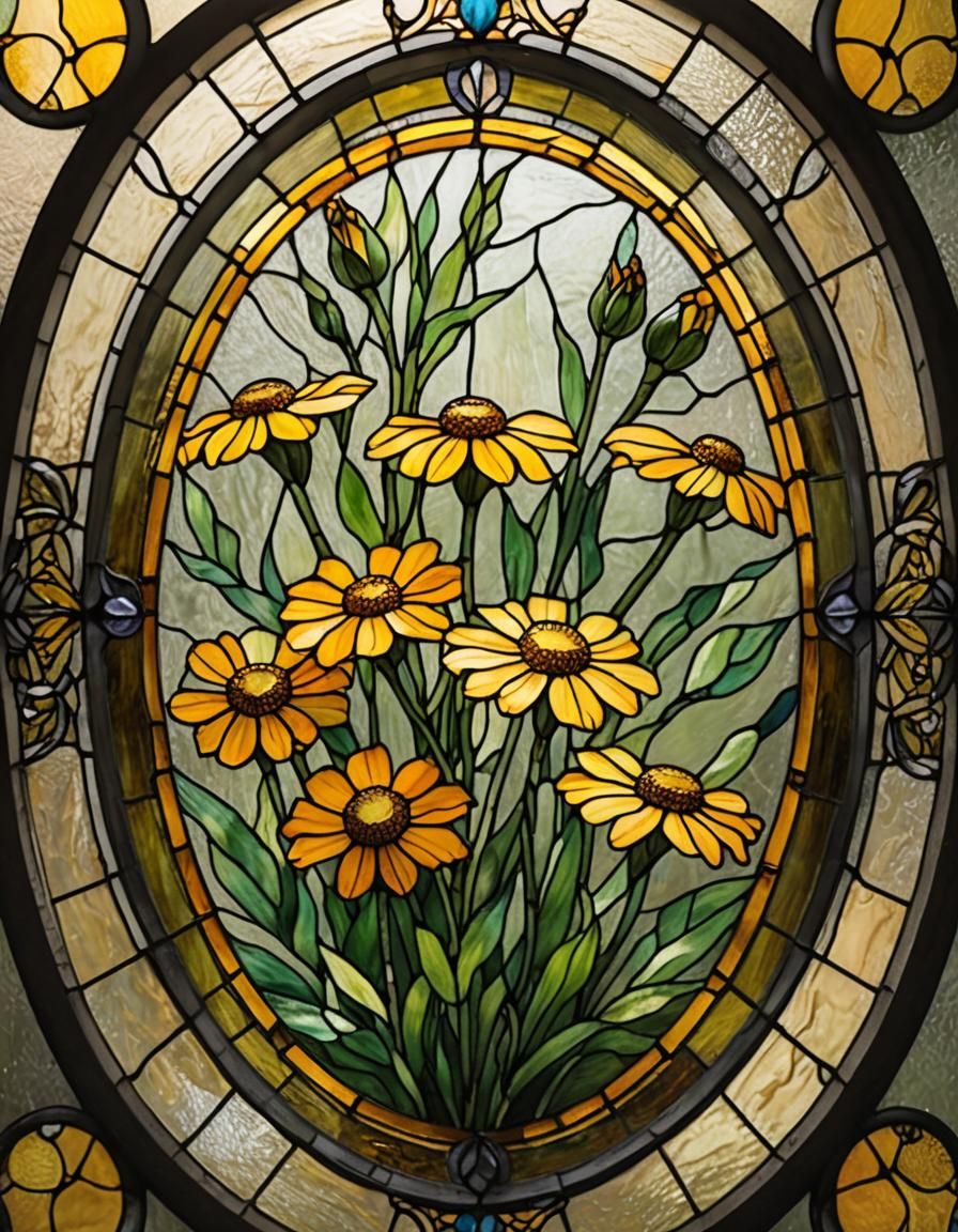 Stained Glass Art: Yellow Sneezeweed Flower