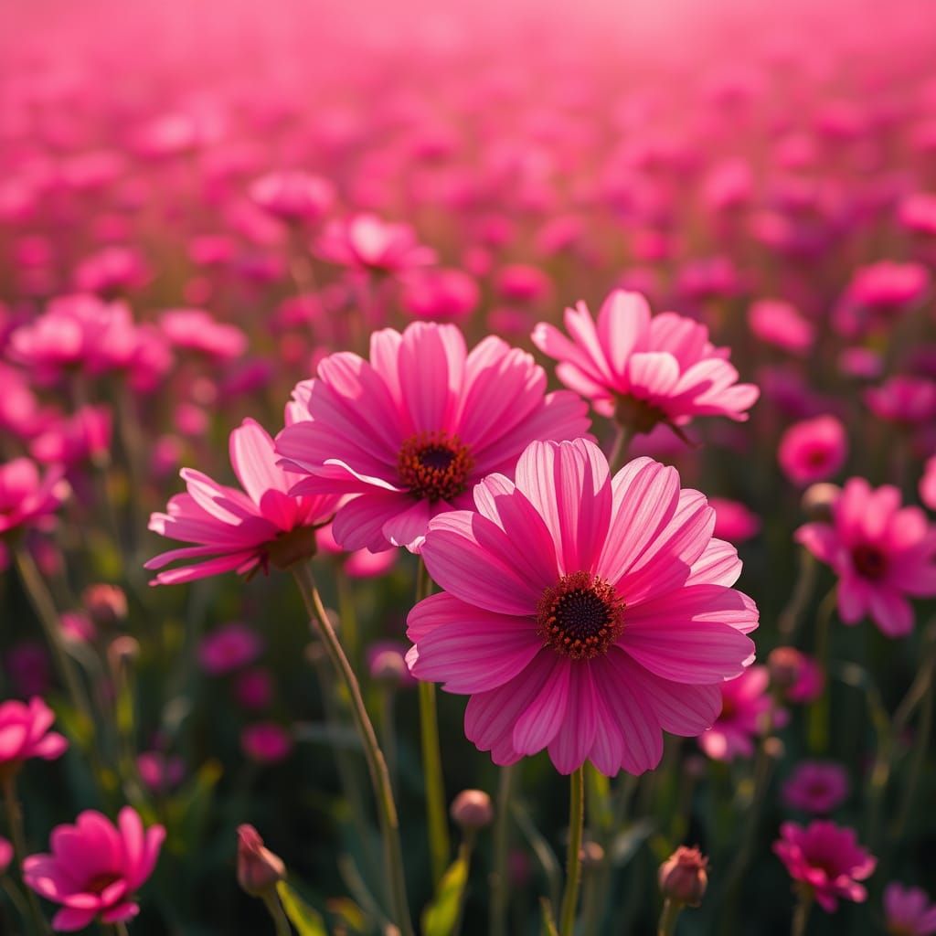 Vibrant Pink Bloom Landscape in Hyperrealistic Style