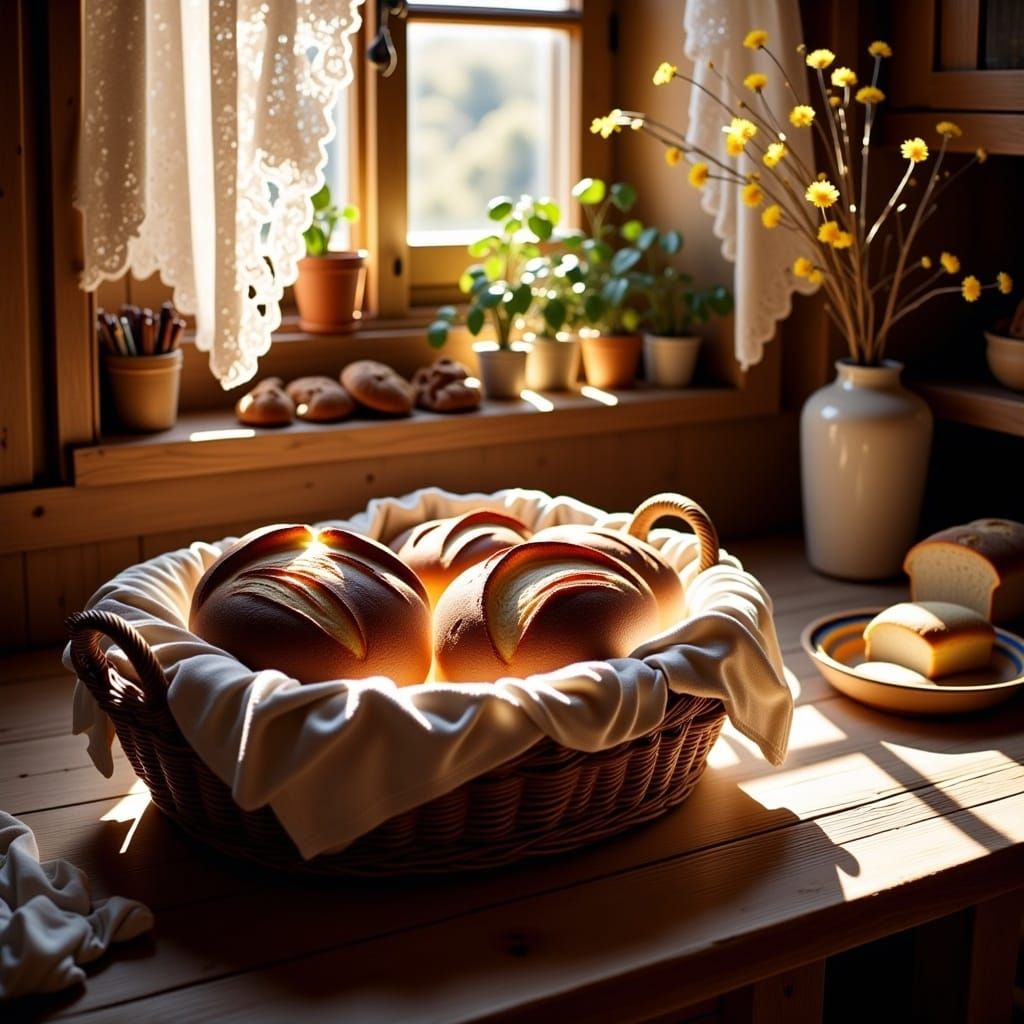 Rustic Kitchen Still Life: Dark Rye Bread