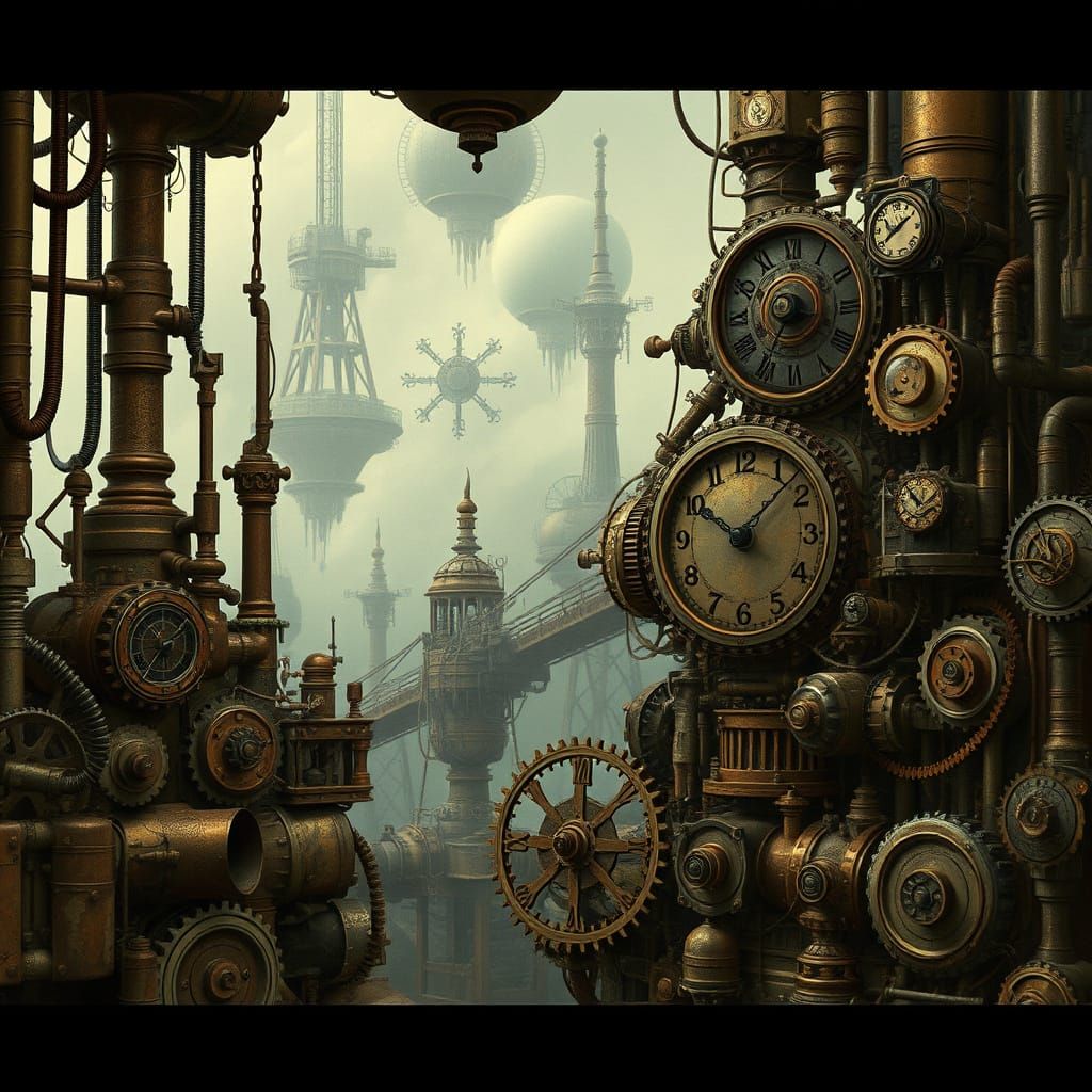 Steampunk Scene with Gears and Clockwork