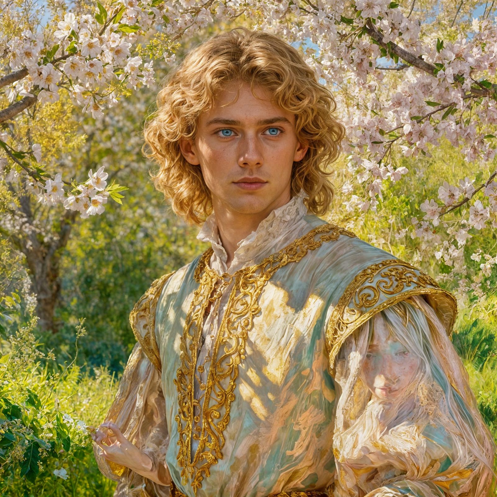 Handsome Young Man in Ornate Spring Fantasy Attire