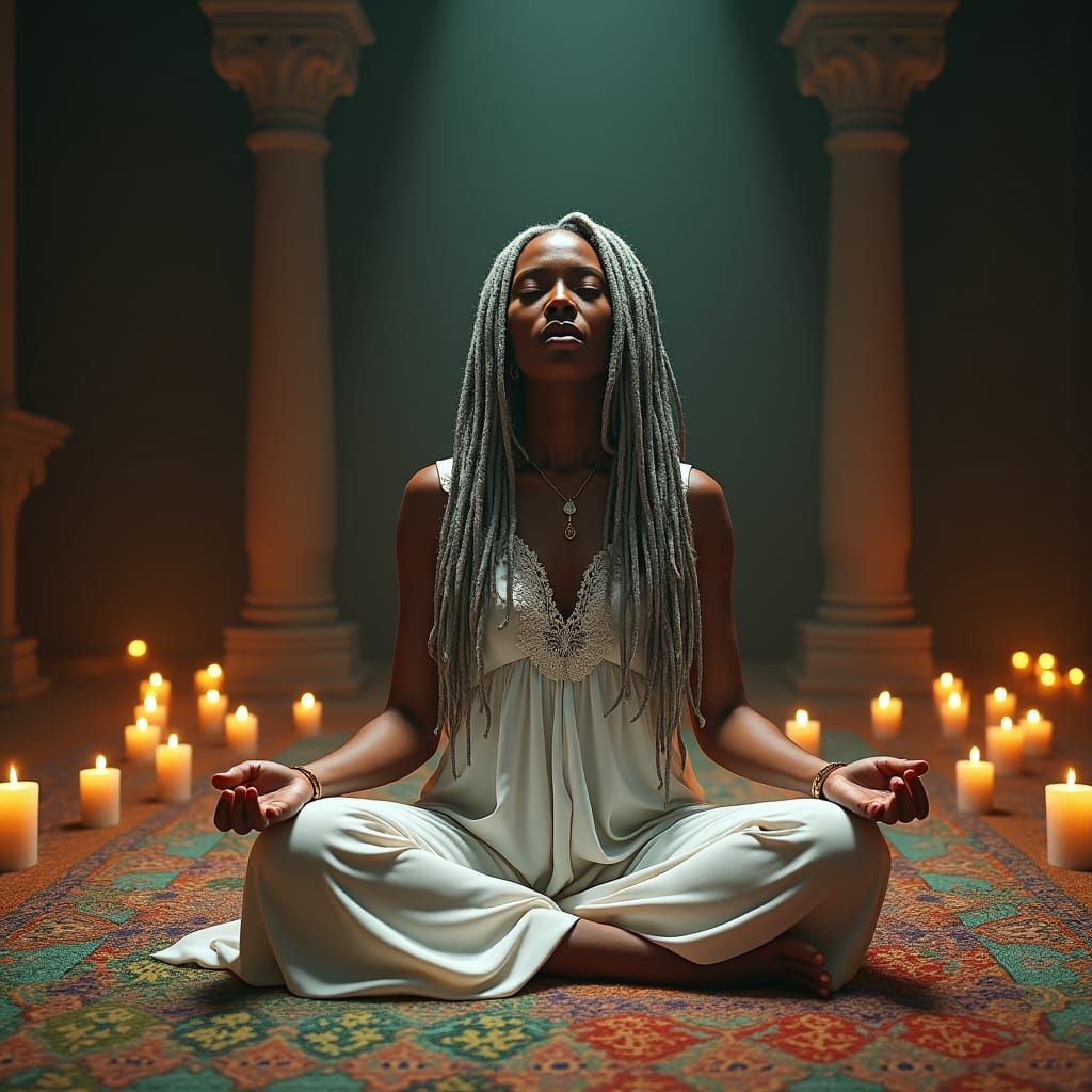 Meditative Nigerian Woman with Dreads in Matte Painting Styl...