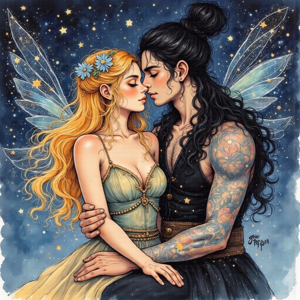 Golden Love Amidst Celestial Starlight