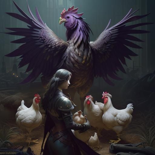 Dark Fantasy Christmas Chickens in Volumetric Lighting