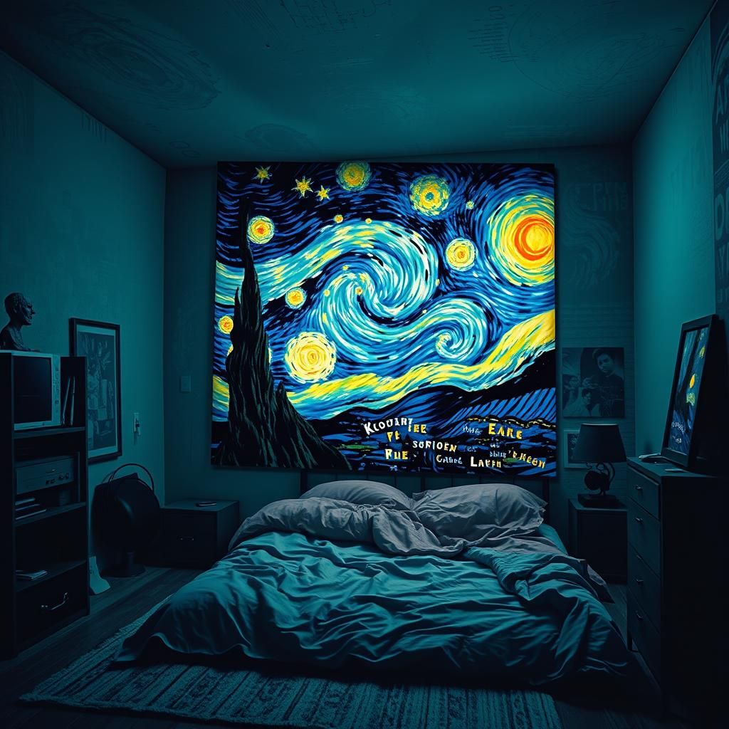 Surreal Sci-Fi Bedroom Inspired by Van Gogh's Starry Night