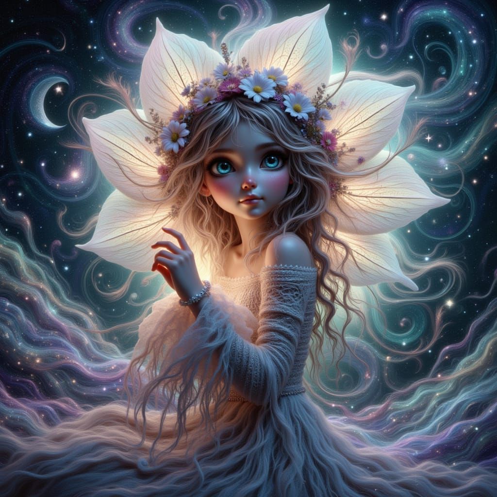 A surreal portrait of a woman whose face is seamlessly blend...