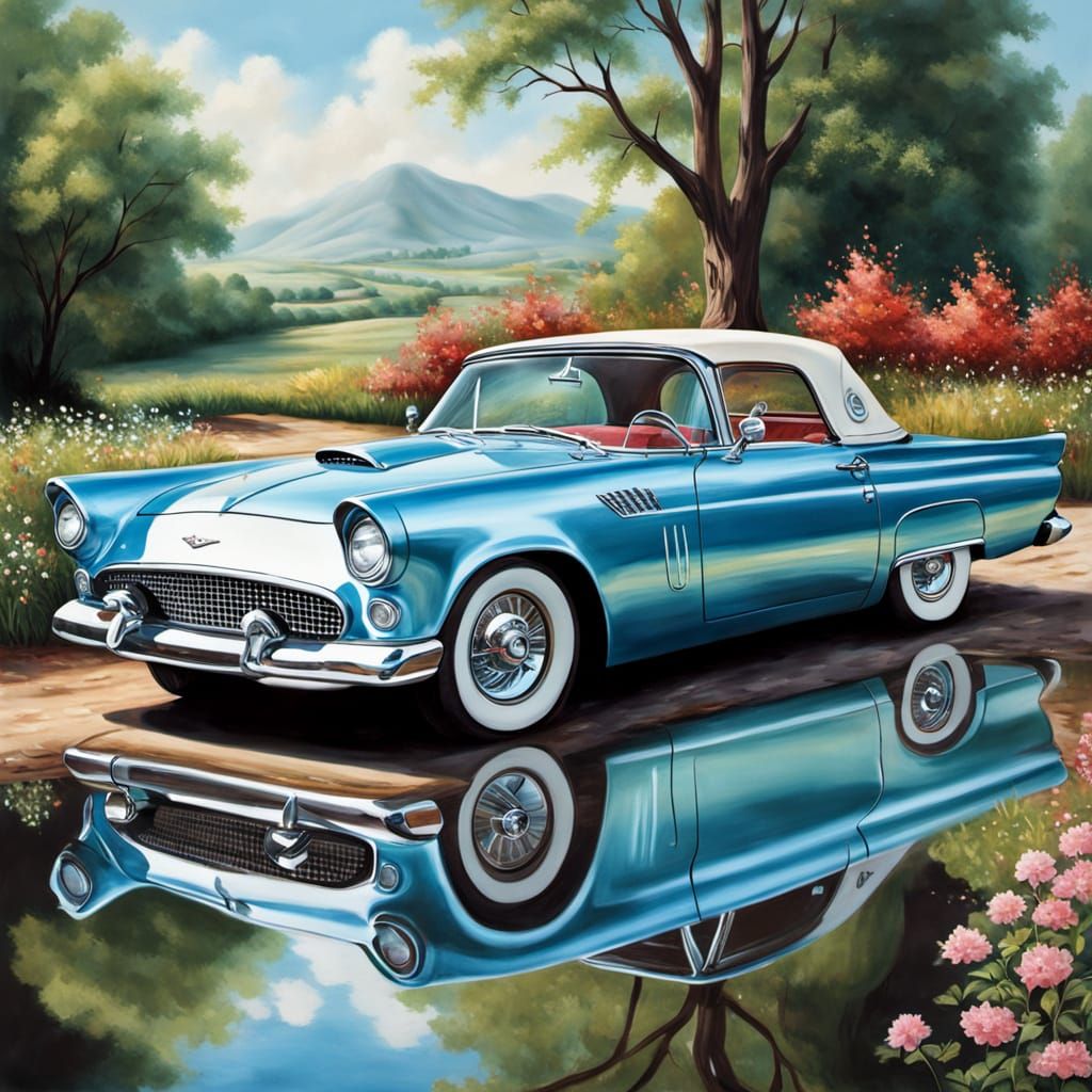 Hyper Realistic 1956 Ford Thunderbird in Summer Landscape