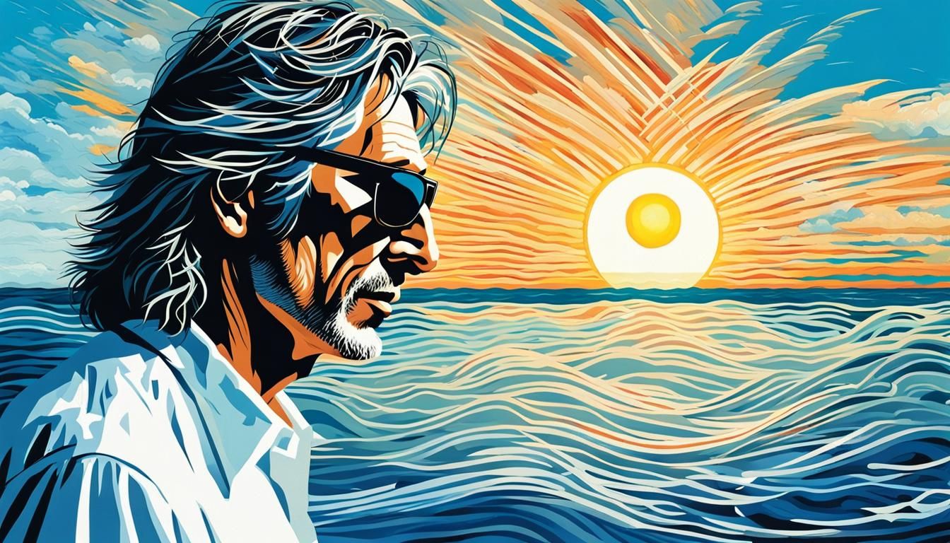 Singer in Ocean with Flowing Hair, Abstract Art