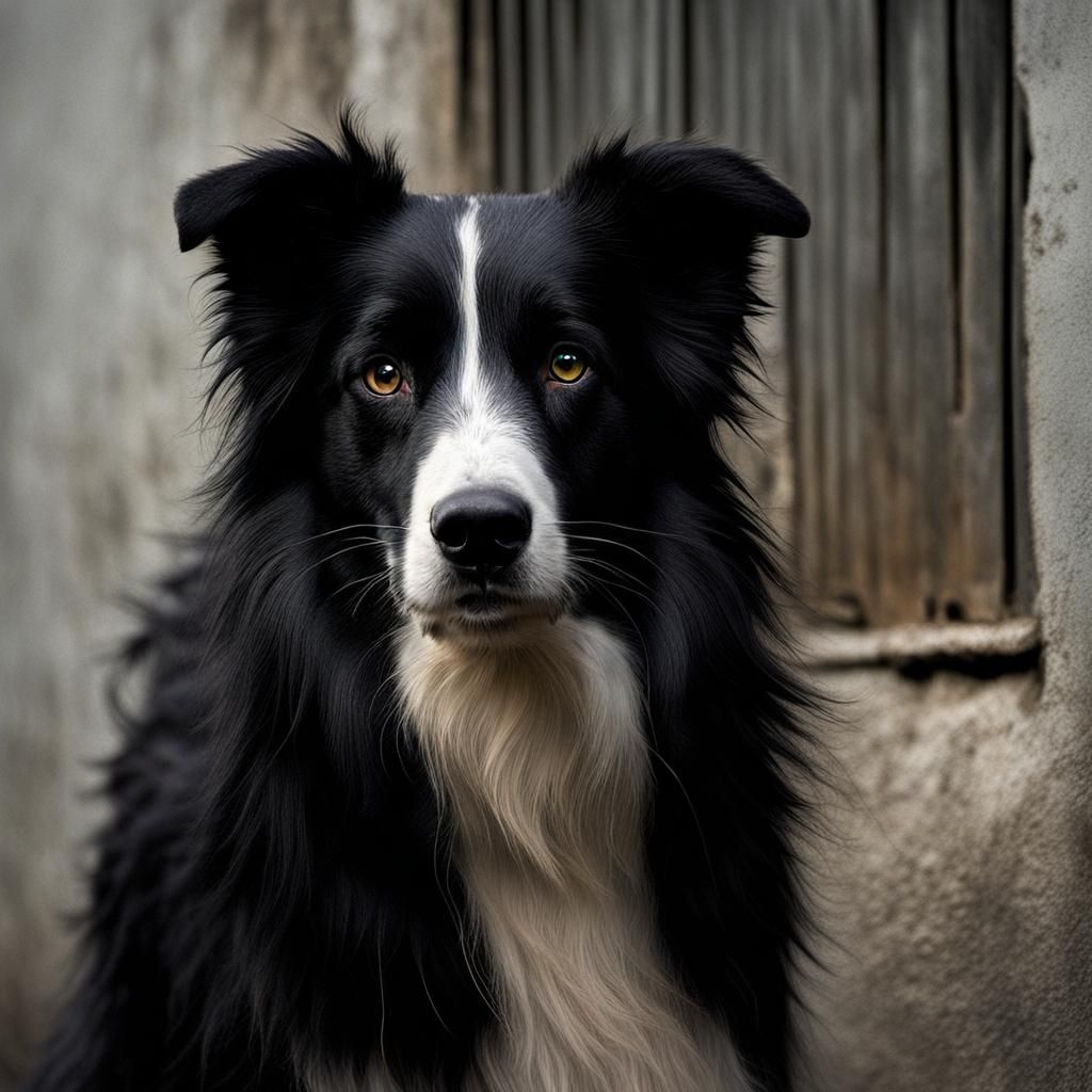 Lonely Border Collie in Dimly Lit Alley